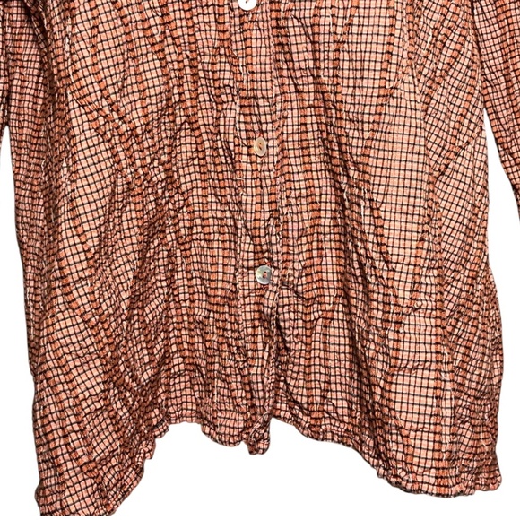 Cut Loose Crinkle Textured Checkered Button-Up Shirt Size M Oversized Rusty Red - Picture 3 of 9